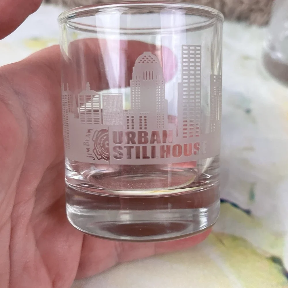 2 Jim Beam Urban Stillhouse Louisville Kentucky Shot Glass Glasses Scenery Thick